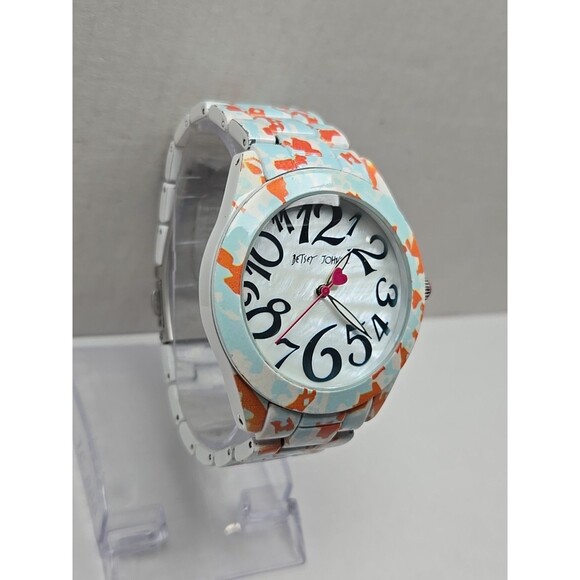 Betsey Johnson  White Blue Orange Camo Heart Quartz Watch New Battery Spring main image 4